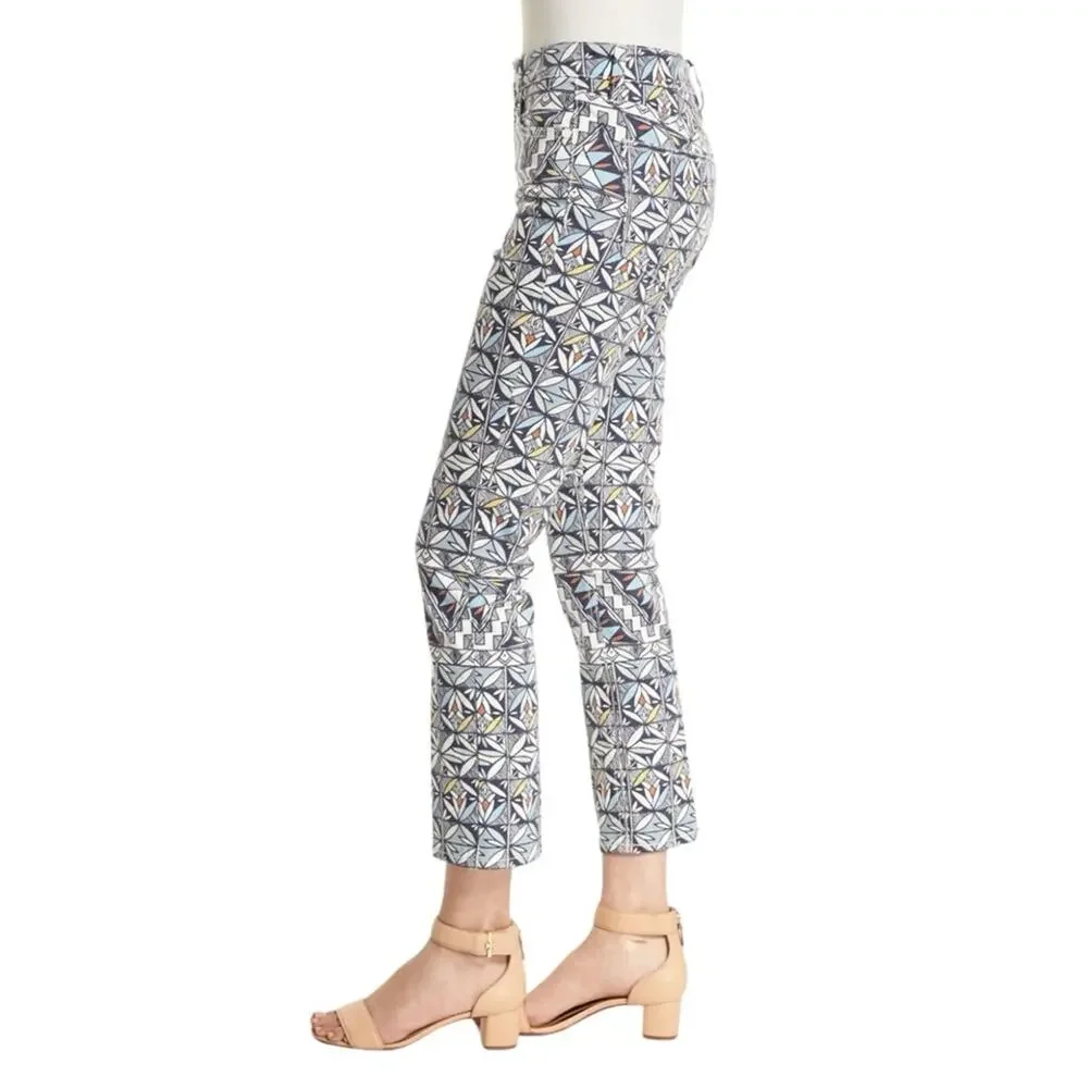 Tory Burch Acoma Printed Cropped Pants 28 in Riviera Blue